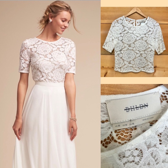 BHLDN jive top lace crop short sleeve floral bridal wedding formal - Picture 2 of 4